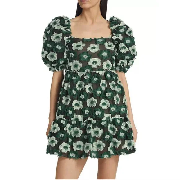 ElliattHelene Textured Floral Minidress